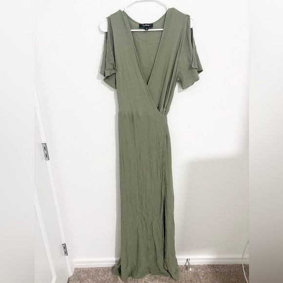 Lulus Much Obliged Washed Olive Green Wrap Maxi Dress - Picture 4 of 5